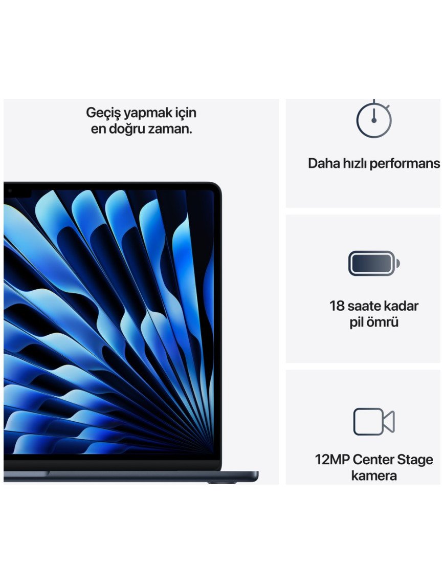 Apple MacBook Air M4 16GB 256GB SSD macOS 15" Taşınabilir Bilgisayar Gece Yarısı MW1L3TU/A Apple MacBook Air M4 16GB 256GB SSD macOS 15" Taşınabilir Bilgisayar Gece Yarısı MW1L3TU/A